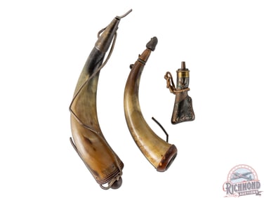 Lot of Powderhorns and Kentucky Buttstock Flask