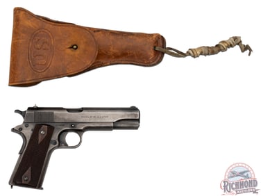 1918 Colt U.S. Army Property Stamped 1911 .45 ACP Semi Auto Pistol w/ US WWI Leather Holster