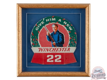 Winchester Rifle "Give Him a New 22" Framed Christmas Store Display Sign