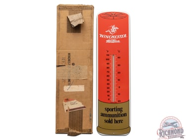 Amazing NOS Winchester Western Sporting Ammunition Sold Here SST Advertising Thermometer w/ Box