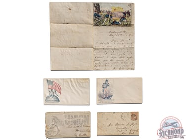 Civil War Letter from 14th Infantry Soldier with Period Patriotic Envelopes.