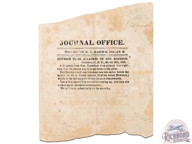 Notice Warning of the Attack by General Burnside on New Bern, North Carolina Dated March 13, 1862