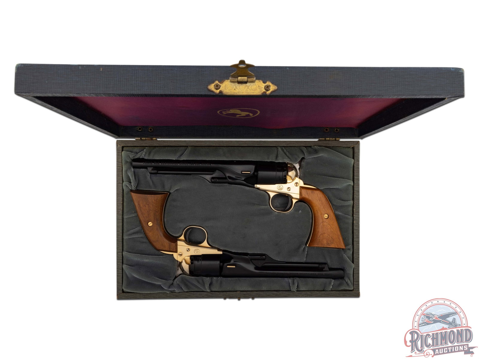 1961 Colt Civil War Centennial 1860 Replica .22 Short Pistol Set in Factory Case: This set was manufactured in 1961 by Colt to commemorate the 100th anniversary of the 1860 Army. Both pistols have the appearance of a smaller model 1860 Army percussion revolver but are single shot i
