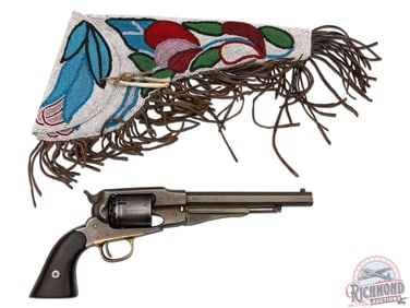 Antique Remington New Model 1858 Army .44 Cal Revolver w/ Stunning Sioux Beaded Holster