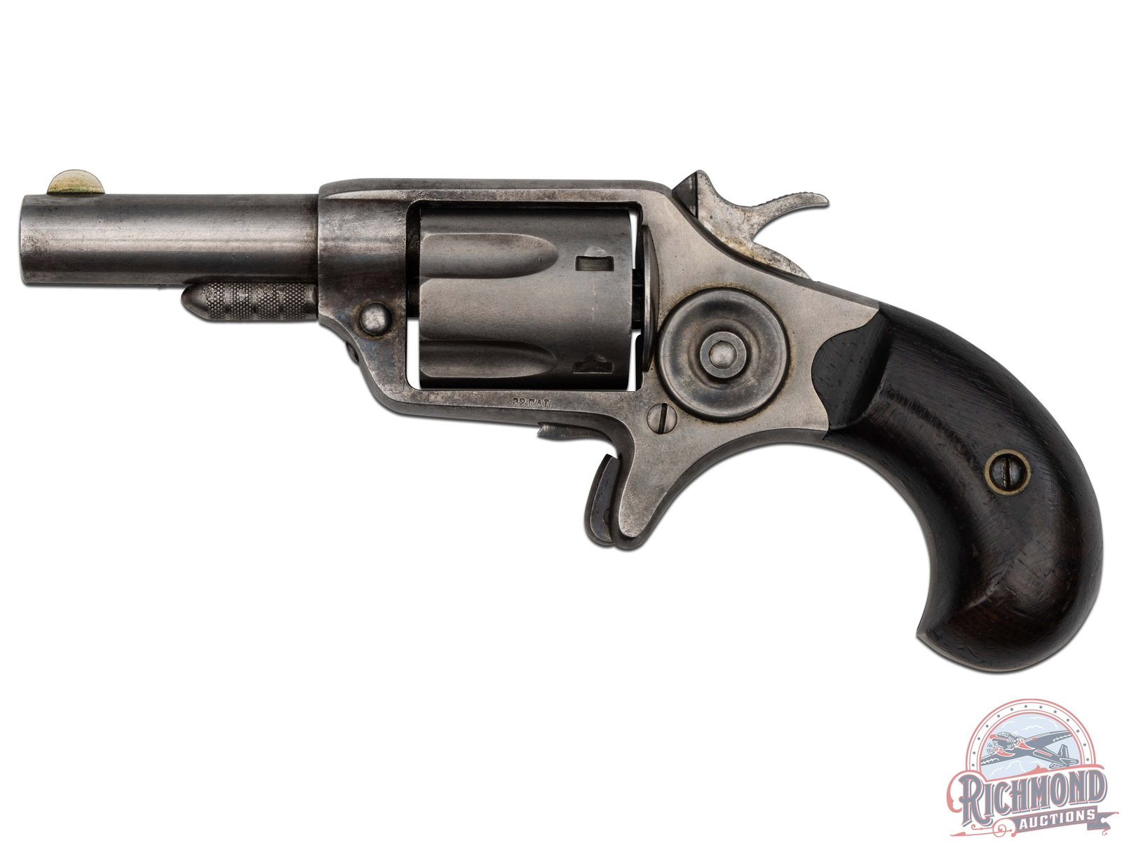 Antique 1870s Colt New Line 32 Rimfire Caliber First Model Revolver: Manufactured by Colt circa 1874, low four digit serial number. This first model features a 2-1/4" barrel, stamped "COLT'S PT.F.A. Co / HARTFORD CT U.S.A." on top. Rear integrated top strap notch and h