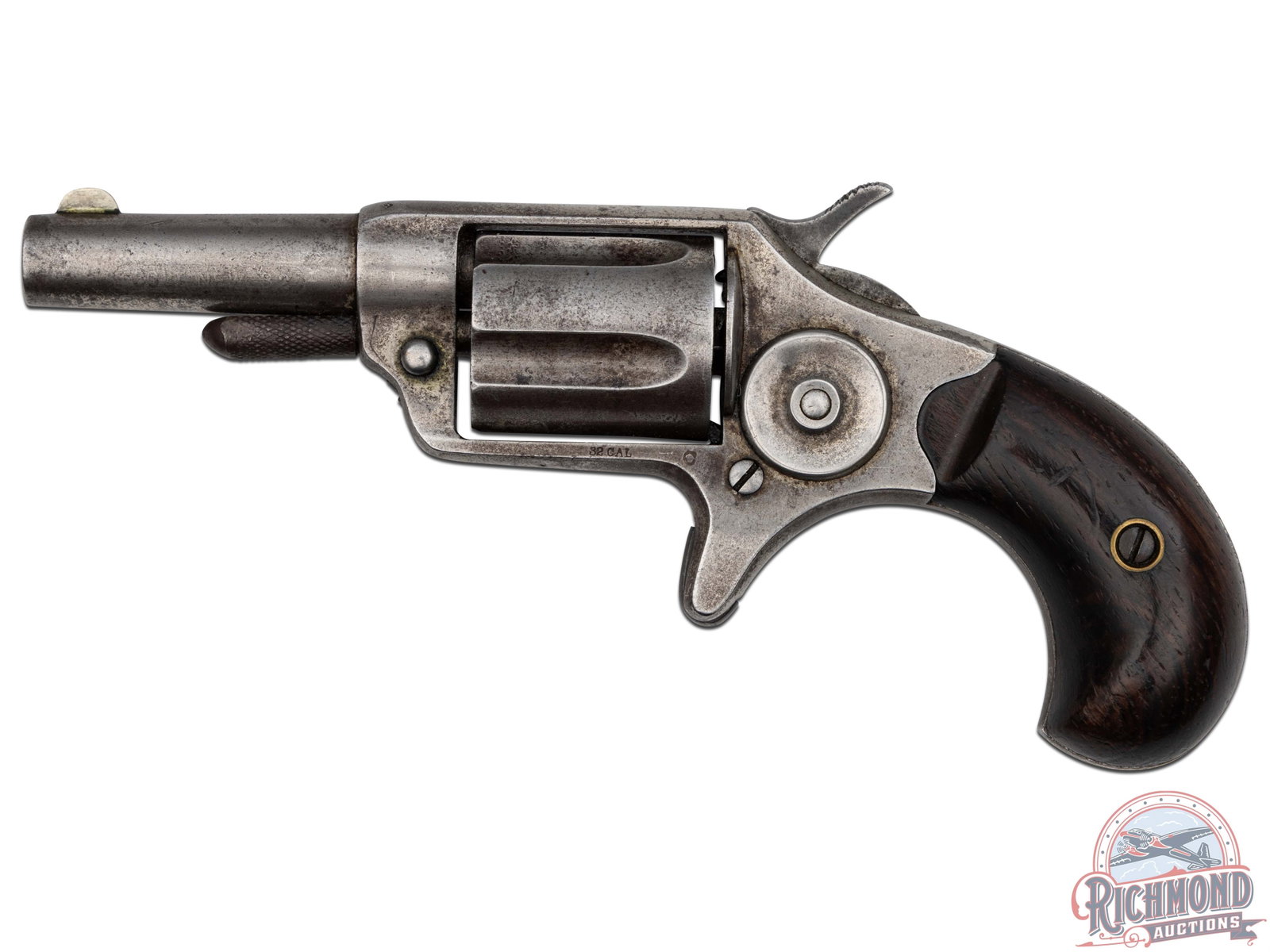 Antique 1870s Colt New Line 32 Caliber Centerfire Second Model Revolver: Manufactured by Colt circa 1875. This second model features a 2-1/4" barrel, stamped "COLT'S PT.F.A. Co / HARTFORD CT U.S.A." on top and "PAT SEPT 15, 1874" on the bottom with the serial number. Left 