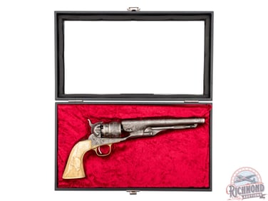 Antique Colt 1860 Army Engraved & Gold Inlaid Percussion Revolver with Bone Grips