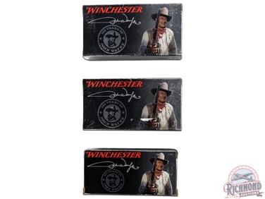 3 Factory Full Boxes of John Wayne "100 Years of John Wayne" Ammunition.