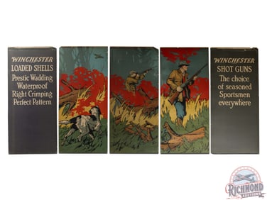 Complete 1921 Winchester "Canning, Paring Knives", & "Grouse Hunting" 5 Panel Display Sign