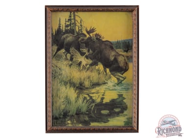 Phillip R Goodwin Framed Lithograph "A Real Fight" w/ Moose