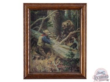 Philip R. Goodwin Framed Lithograph Sign w/ Hunter & Grizzly Bear "Dangerous Sport"