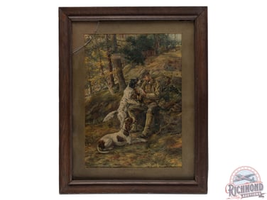 Austin Cartridge Company Framed Lithograph by Edmund Henry Osthaus "Comrades" Framed w/ Hunt Scene