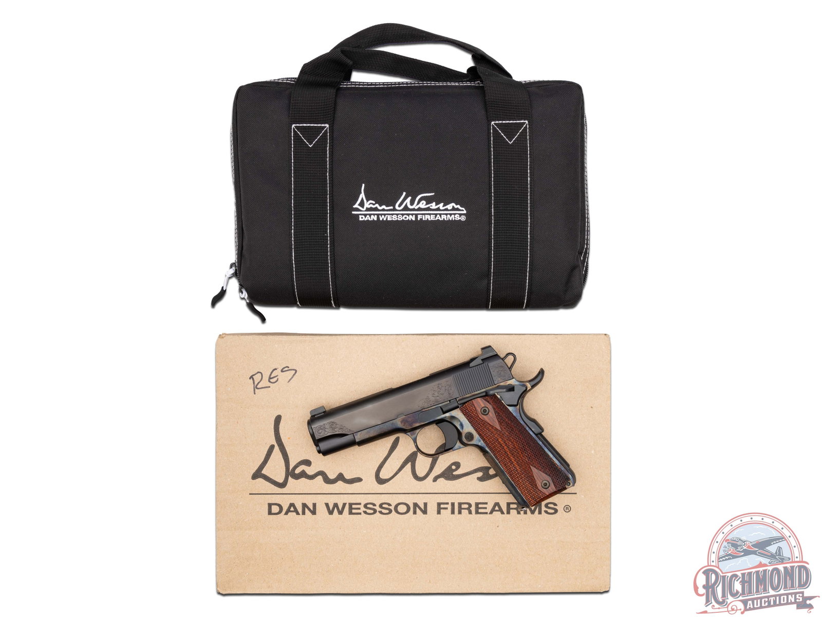 New Stunning Dan Wesson Heirloom 2024 .45 ACP Semi-Auto Case Hardened Pistol: Part of a limited edition run by Dan Wesson Firearms in New York. Features a 4-1/4" match barrel on a blued intricately floral scroll engraved slide with U-notch rear and brass bead front sight. This 