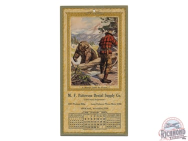 1929 Patterson Dental Supply Calendar w/ Grizzly Bear Hunt Scene Philip R. Goodwin "Challenged"