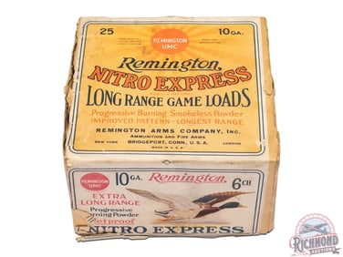 Full Box Remington UMC Nitro Club Paper Shot Shells 10 GA Heavy Duck Load Two Piece Box