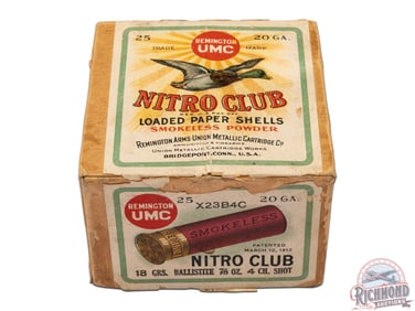 22 Rounds Remington UMC Nitro Club Paper Shot Shells 20 GA Mallard Duck Two Piece Box