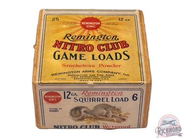 Rare Full Box Remington UMC Nitro Club Paper Shot Shells 12 GA Squirrel Load Two Piece Box