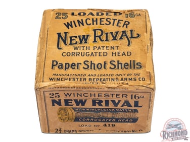 Full Box Winchester New Rival Paper Shot Shells 16 GA Blue Print Two Piece