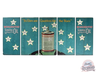Early & Complete 1920 Winchester "General Utility Oil" 5 Panel Display Sign w/ Handy Oiler
