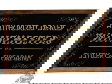 Rare Winchester Glass Dealer Sign Dated 1936