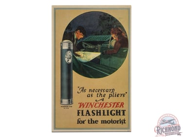 Winchester Flashlight & Stainless Steel Lemon Knife Double Sided Display Sign w/ Automobile