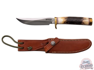Randall Made Model 7 Fisherman / Hunter 4-1/2" Knives with Stag Handle & Leather Sheath