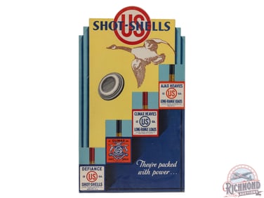 US Shot-Shells Ammunition Defiance Climax Ajax Heavies Die Cut Cardboard Display Sign w/ Goose