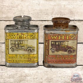 Lot of 2 Whiz Rapid Repair Enamel Metal Cans w/ Automobiles