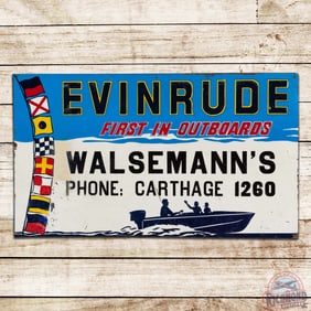 Evinrude "First in Outboards" Emb. Single Sided Tin Sign w/ Logo