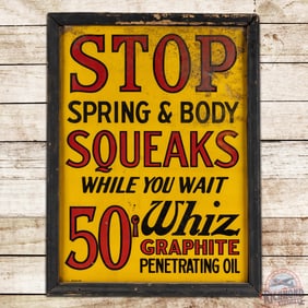 Whiz Graphite Oil Stop Squeaks 50 Cents Single Sided Tin Sign w/ Wooden Frame