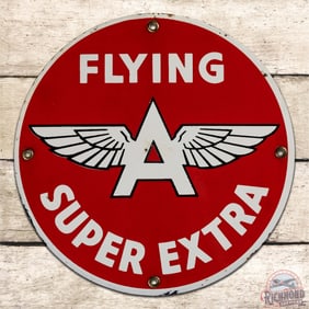 Flying A Super Extra Gasoline Single Sided Porcelain Pump Plate Sign w/ Logo