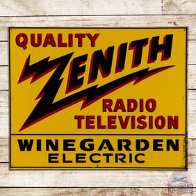 Quality Zenith Radio Television "Winegarden Electric" Emb. Single Sided Tin Sign