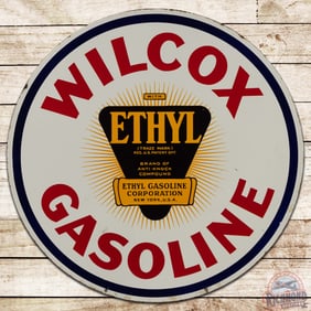 Rare Wilcox Ethyl Gasoline 30" Double Sided Porcelain Sign w/ logo