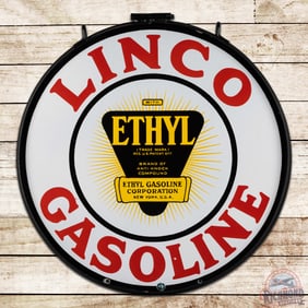 Outstanding Linco Ethyl Gasoline 30" Double Sided Porcelain Sign w/ Ring