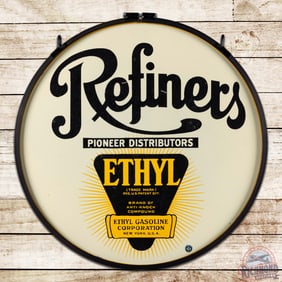 Refiners Ethyl Gasoline 30" Double Sided Porcelain Logo Sign w/ Ring