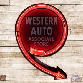 Western Auto Associate Store Die Cut Factory 7.5' Double Sided Porcelain Neon Sign w/ Arrow