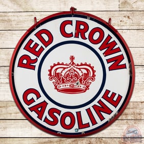 Red Crown Gasoline 30" Double Sided Porcelain Sign w/ Ring