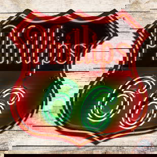Phillips 66 Gasoline Service Station 4' Single Sided Porcelain Neon Sign: SSP (single sided porcelain) die cut sign with added neon and metal can has been professionally restored. The field and perimeter have light surface wear with fine scratches. The metal can is in excel