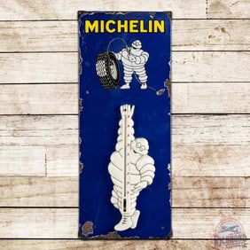 Michelin Tires Single Sided Porcelain Sign w/ Bibendum & Thermometer