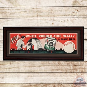 Whiz Tyre Wyte "White Rubber Side Walls" Framed Advertising Poster w/ Man & Automobiles