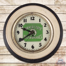Early Quaker State Oils & Greases Advertising Clock w/ Tire & William Penn