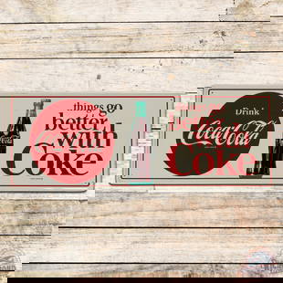 Excellent Drink Coca Cola Things Go Better with Coke Metal Sign: Nice Coca Cola "Things go better with Coke" Metal sign. The sign appears to be in fantastic condition with only one small hairline scratch in the bottom red circle. The color and gloss are nice with a
