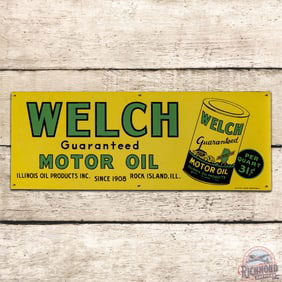 Welch Guaranteed Motor Oil Single Sided Tin Sign w/ Quart Can Logo