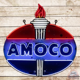 Amoco Gasoline w/ Flame 4' Single Sided Porcelain Neon Sign