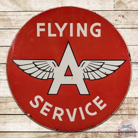 Flying A Service Station Gasoline 6' Double Sided Porcelain ID Sign w/ Logo