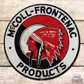 Scarce McColl-Frontenac Red Indian Products 24" Single Sided Porcelain Sign w/ Native American