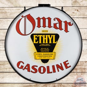 Omar Ethyl Gasoline 30" Double Sided Porcelain Sign w/ Ring