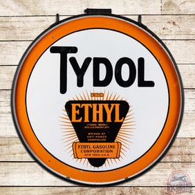 Tydol Ethyl Gasoline 30" Double Sided Porcelain Logo Sign w/ Ring