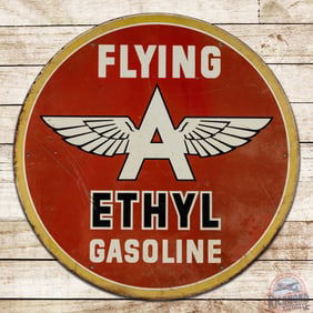 Flying A Ethyl Gasoline 38" Single Sided Tin Sign w/ Logo