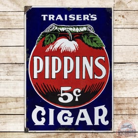 Traiser's Pippins 5 Cent Cigar Single Sided Porcelain Sign w/ Apple Logo
